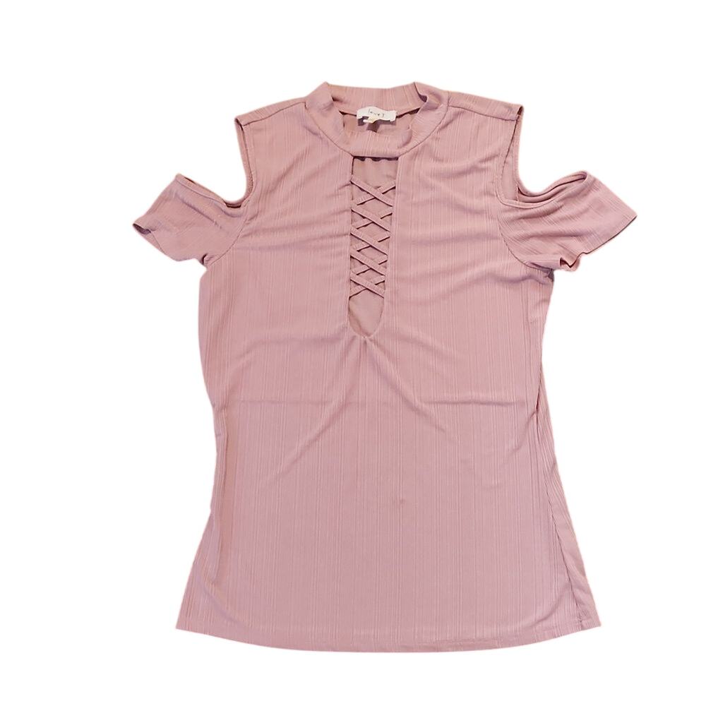 Cold Shoulder lace up front rose top by Love J women's size large